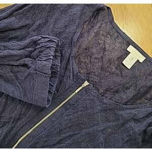 Chico’s Women’s Navy Blue Zip Cardigan Sweater Cotton Blend 3/4 Sleeve Sz 3